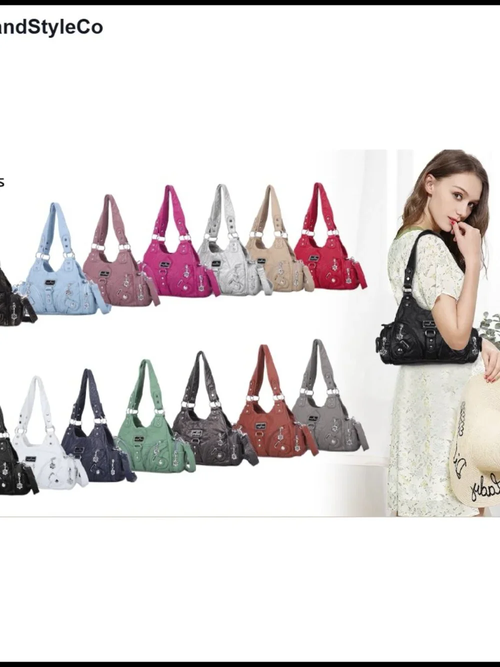 Vegan Leather Hobo Shoulder Bag Multi-Pocket Crossbody Tote